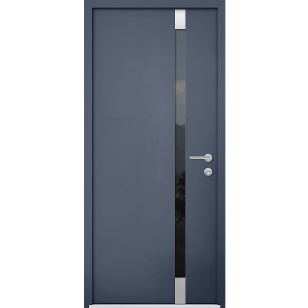 Vdomdoors Steel Door Cynex 6777 Grey Stainless Inserts Single Modern Painted-W32xH80-Left Inswing CYNEX6777EXD-GRE-W32 x H80-Left-hand Inswing - main