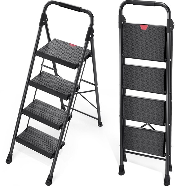 Wrightmaster 4.1 ft. Metal Folding Step Ladder, 9 ft. Reach, with Safety Lock Design 800 lbs. Load Capacity ZOR-WK27-4-DF - main