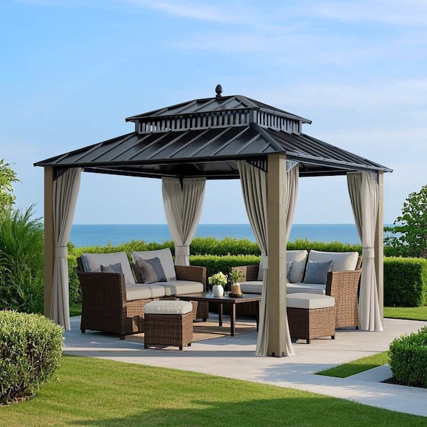 Sunjoy 12x10 Kingston Hardtop Rectangular Gazebo Wood A10204361000 - main