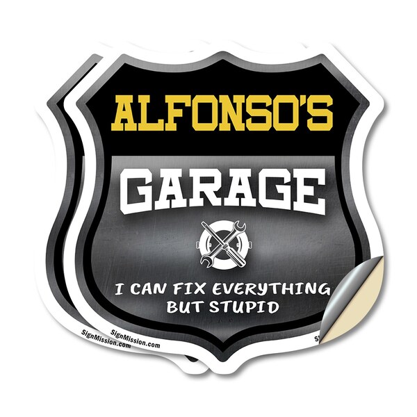Signmission Alfonso's Garage I Can Fix Everything But Stupid, 4 inch X 4 inch, Vinyl Decal, 2PK SHI-D-2PACK-4-490-ALFONSO - main