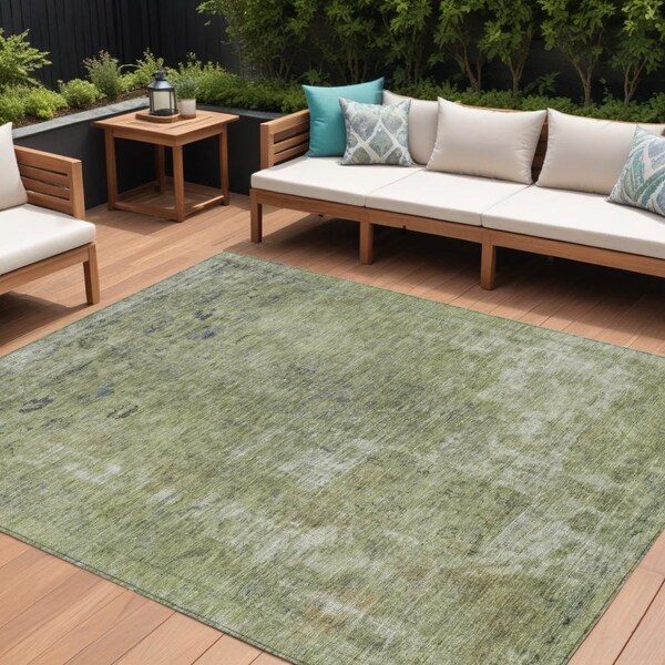 Homeroots 9' X 12' Artichoke Green And Beige Abstract Washable Indoor Outdoor Area Rug 615492 - main