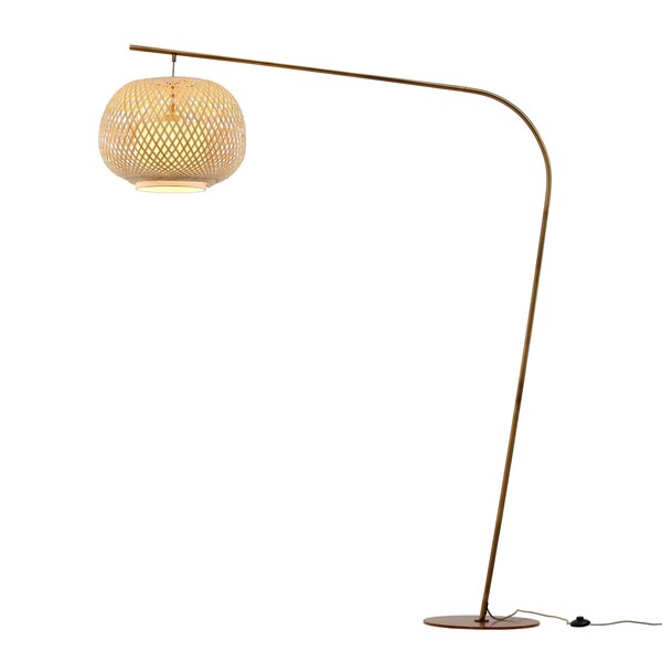 Vidalite Fos Floor Lamp with Woven Bamboo and Linen Shade, Brushed Brass Base & Stand, 80 in. Height CE1009200 - main