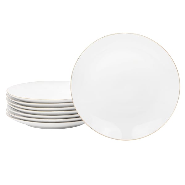 Gibson Home Ogalla 8 Piece 7.5 Inch Gold Banded Fine Ceramic Dessert Plate Set 750123494M - main
