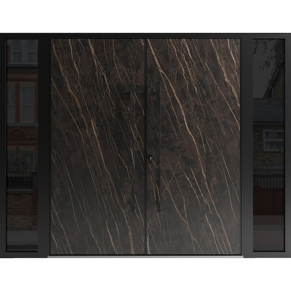 Vdomdoors Aluminum Double Doors Dekton 0118 Natural Noir 2 Sidelights Entry Door Painted (W96xH96) Right hand DEKTON0118DEXD-NOIR-W12+72+12xH96-RH-O - main