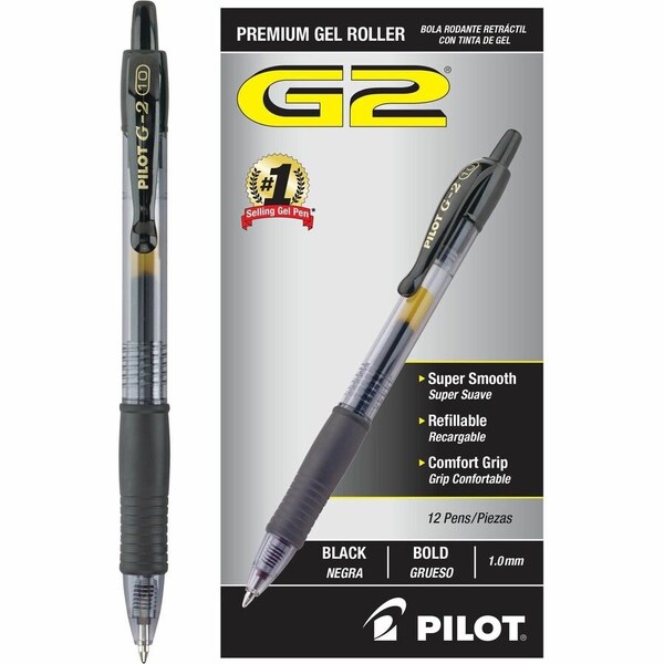 Pilot G2 Gel Retractable Rollerball Pen, Bold, 1.0mm, Black Ink, Dozen 31256 - main