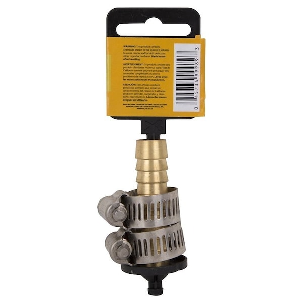 Landscapers Select Hose Mender with Clamps, 1/2 in, Male, Brass, Brass and Silver GB91053L - main