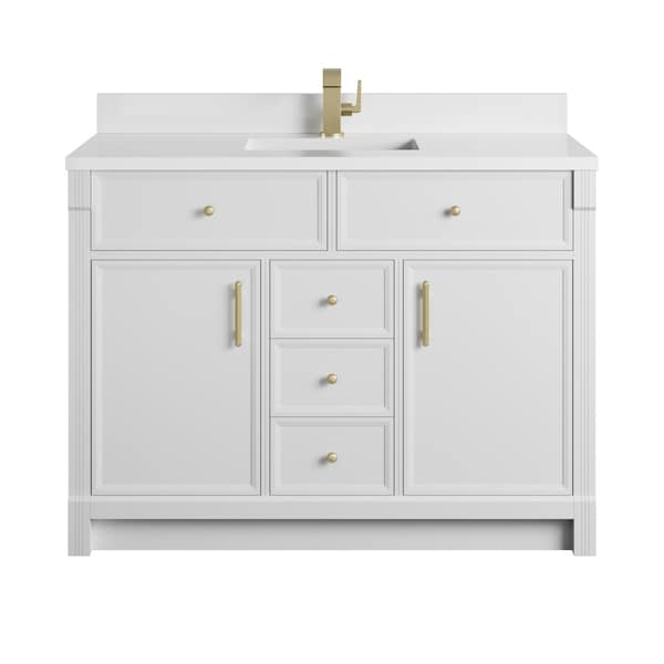 James Martin Vanities Bellshire 48" Sgl Vanity, Bright Wht, Sgl Hole 3 CM Wht Zeus Silestone Top and Matching Backsplash 660-V48-BW-1WZ - main