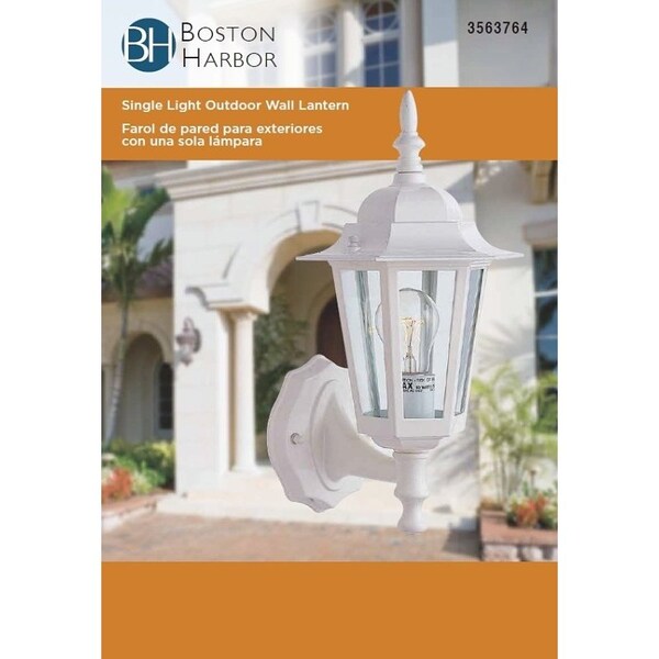Boston Harbor Outdoor Wall Lantern, 120 V, 60 W, A19 or CFL Lamp, Aluminum Fixture, White AL8041-WH3L - main