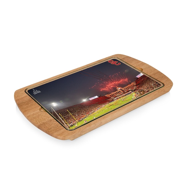 Picnic Time Family Of Brands NCAA USC Trojans Stadium Billboard Glass Top Cheese Board - Charcuterie Boards, Parawood 911-01-505-095-0 - main