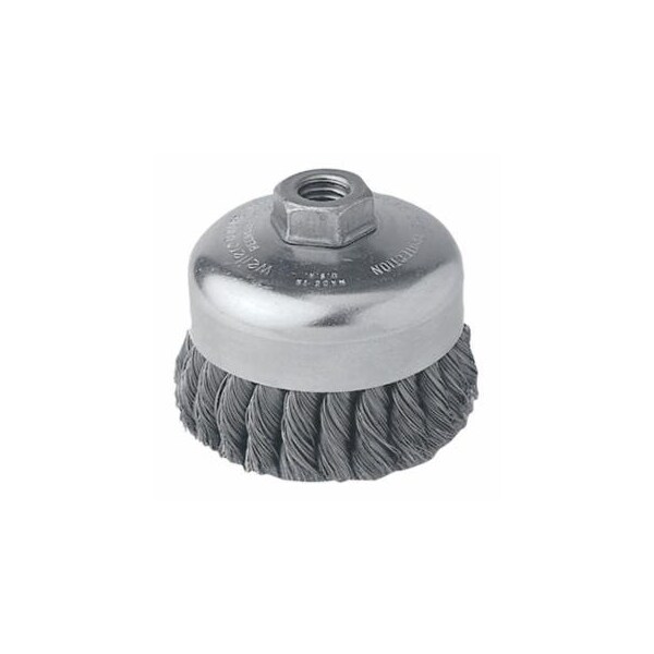 Weiler Single Row Heavy-Duty Knot Wire Cup Brush, 4 in Dia., 5/8-11 UNC, .035 Steel 804-12326 - main