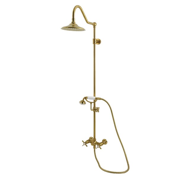 Kingston Brass Wall Mount Rain Drop Shower System with Hand Shower, Brushed Brass CCK3667BEX - main