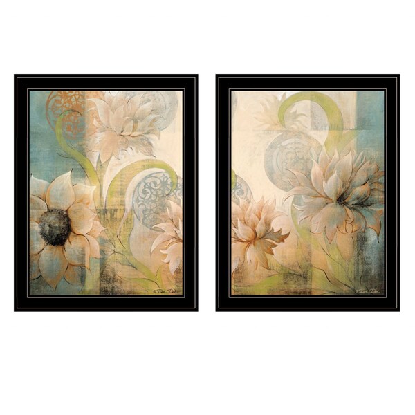 Homeroots Set Of Two Meandering Flowers I and II 2 Black Framed Print Wall Art, 2PK 406006 - main