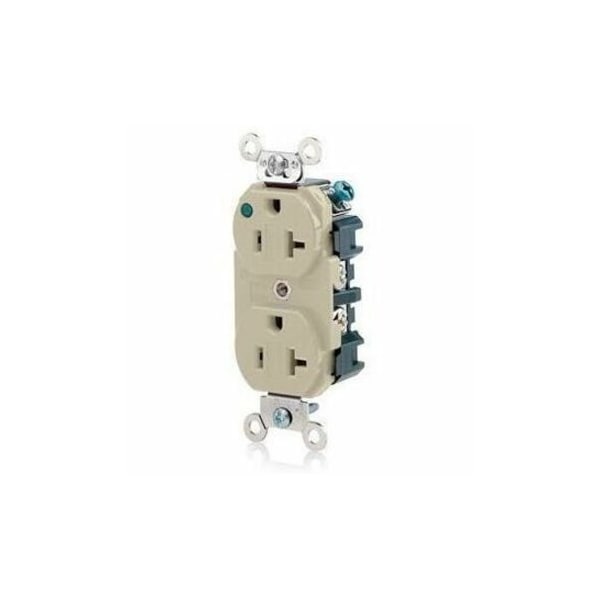 Leviton Straight Blade Receptacle, 5-20R, 20 A, 125V AC, 2 Pole, 3 Wire, Flush Mount, Self-Grounded 8300-PLI - main