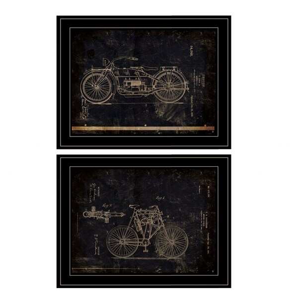 Homeroots Set Of Two Motor Bike Patent I and II 2 Black Framed Print Wall Art, 2PK 406048 - main