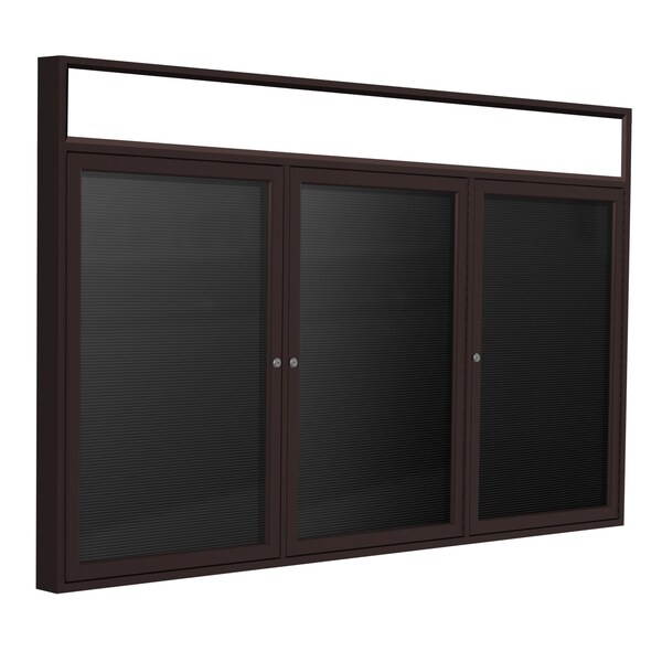 Ghent 3 Door Enclosed Flannel Letter Board, Headliner Frame, Bronze Aluminum, 4'H x 8'W, Black PBB10-BK - main
