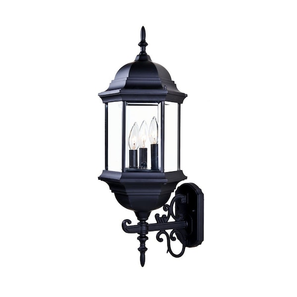 Homeroots Three Light Matte Black Domed Glass Lantern Wall Light 398387 - main