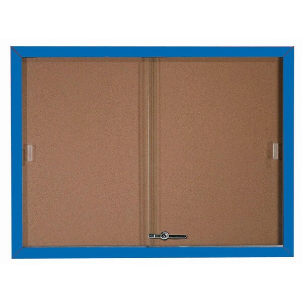 Aarco Enclosed Bulletin Board w/ Al Frame Sliding Doors, Powder Coated Blue, 36''Hx48''W SBC3648B - main