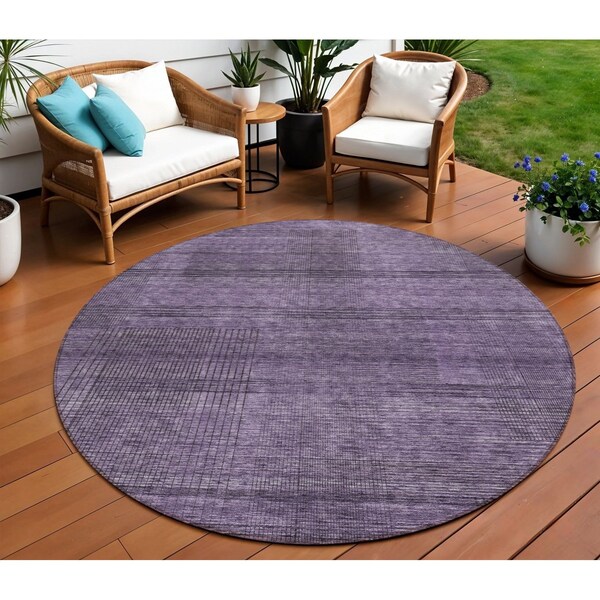Homeroots 8' Plum Purple And Gray Round Striped Washable Indoor Outdoor Area Rug 588120 - main