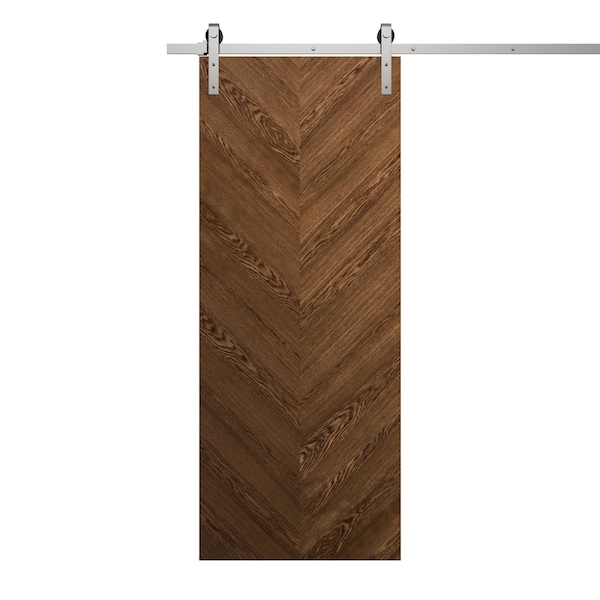 Sartodoors Modern Barn Door 42 x 80 inches, Ego 5005 Cognac Oak Veneer, 8FT Silver Rail Track Heavy Hardware EGO5005BD-S-DKO-42 - main