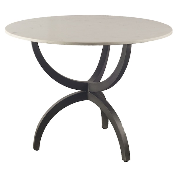 Homeroots 40" Off White And Black Rounded Marble And Metal Three Leg Base Dining Table 380458 - main