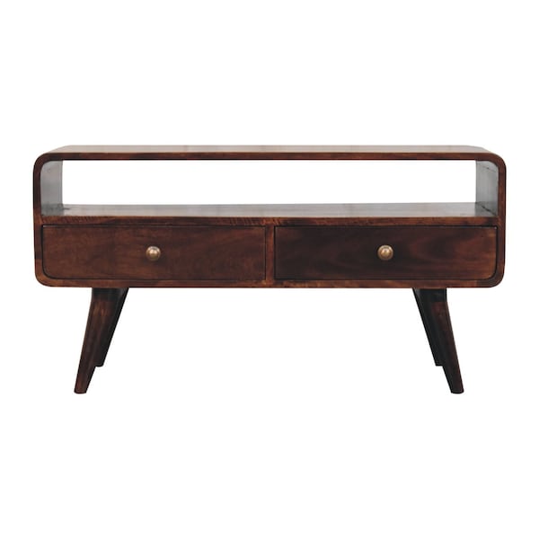 Homeroots 35in Walnut Solid Wood Enclosed and Open Storage TV Stand 719180 - main