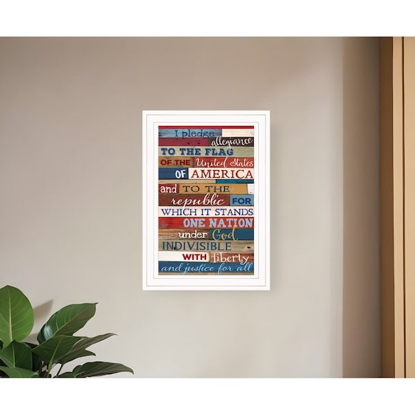 Homeroots Red White and Blue Pledge Of Allegiance White Framed Print Wall Art 406525 - main