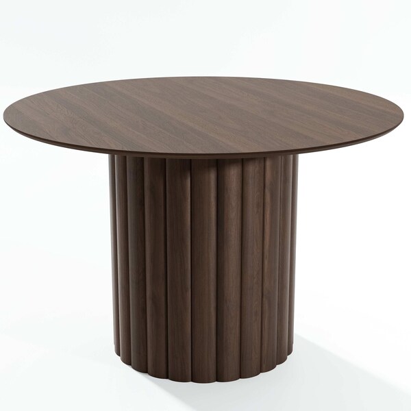 Homeroots 46" Brown Wood Pedestal Base Round Top Dining Table 720645 - main