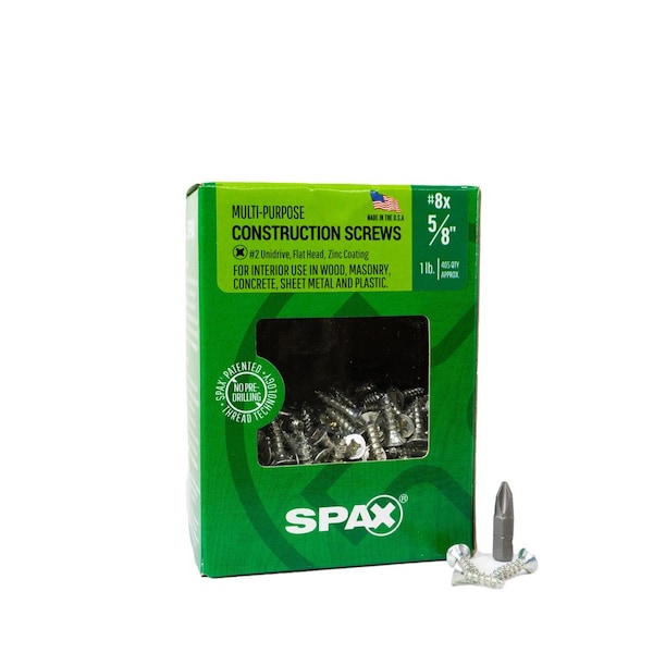 Spax #8 x 5/8 in Interior Wood Screws Construction Flat Head Phillips Square Unidrive, 405PK 4101010400164 - main