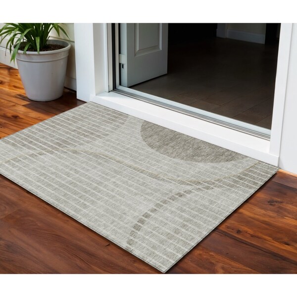 Homeroots 3' X 5' Taupe Beige And Ivory Striped Washable Indoor Outdoor Area Rug 583082 - main