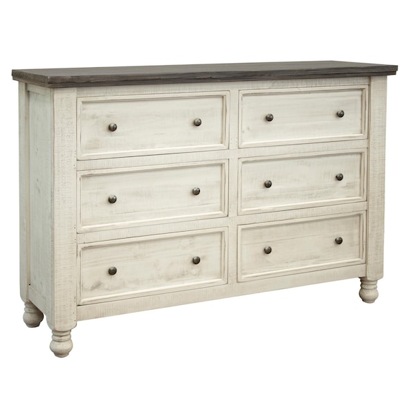 Homeroots 62" Gray and Ivory Solid Wood Six Drawer Double Dresser 524535 - main