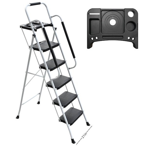 Wrightmaster 5.6 ft. Steel Step Ladder (10 ft. Reach), 330 lb. Load Capacity with Safety Handrails and Tool Tray ZR-5189P422477 - main