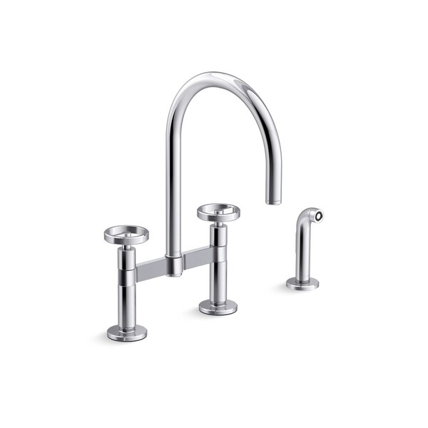 Kohler Billet Two-hole bridge kitchen sink faucet with side sprayer 28673-9-CP - main