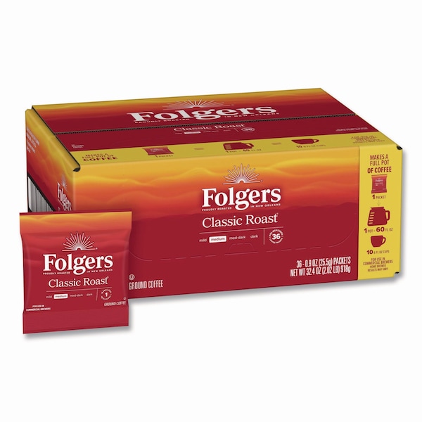 Folgers Coffee, Classic Roast, Fraction Pack, Caffeinated, Ground, 0.9 oz, 36 PK 2550006125 - main