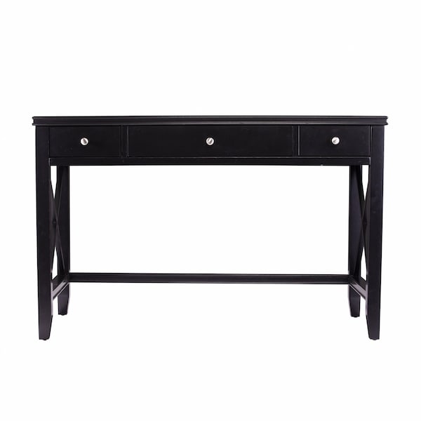 Homeroots 48" Black Poplar Solid Wood Writing Desk With Three Drawers 402067 - main
