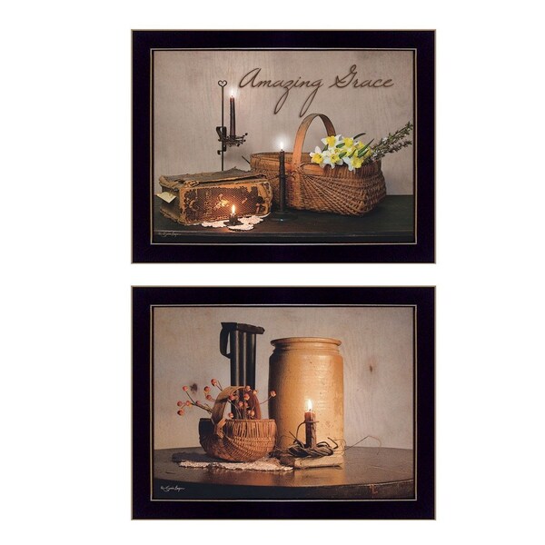 Homeroots Set Of Two Amazing Grace Americana Black Framed Print Wall Art, 2PK 405879 - main
