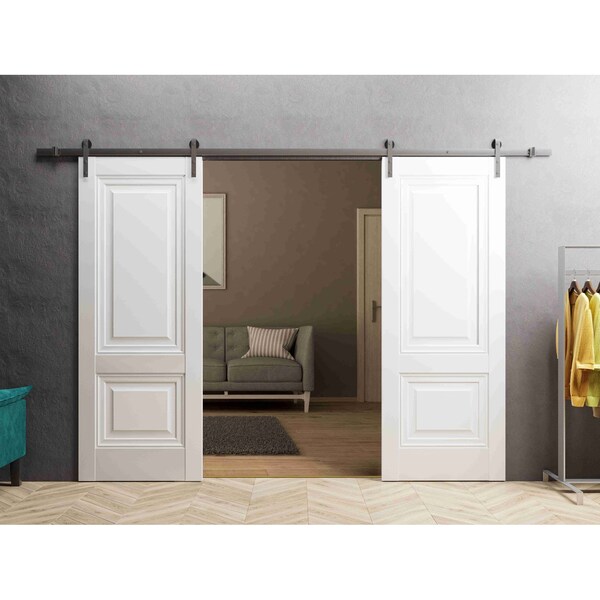 Sartodoors Sturdy Dbl Barn Door 36 x 80in W/, Lucia 8831 White Silk, SS 13FT Rail Hangers Heavy Set LUCIA8831DB-S-WS-36 - main
