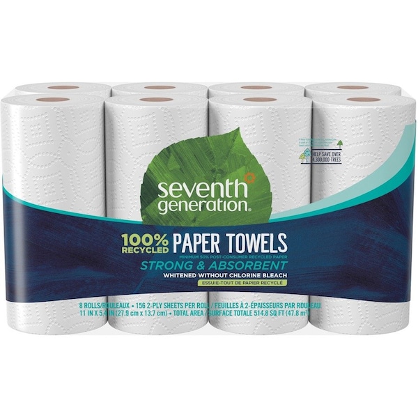 Seventh Generation 2-Ply Paper Towels, Strong & Absorbent, 156 Sheets, 8PK 13739 - main