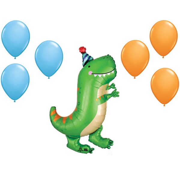 Loonballoon Dinosaur Theme Birthday Balloon Set; 34 Inch Dinomite TRex Balloon, 6x pcs Latex Baloons LB-96334 - main