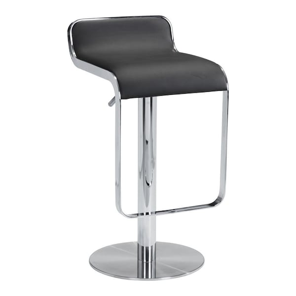 Homeroots Black and Silver Faux Leather and Steel Adjustable Height Swivel Bar Chair 572081 - main