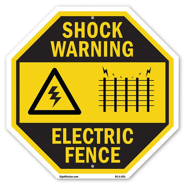 Signmission Shock Warning Electric Fence, 10 Inch X 10 Inch, Aluminum Metal Signs OC-A-10-51 - main