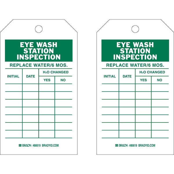 Brady Tag EYEWASH STATION INSPECTION Polyester 7x4 Green on White 10/PK, 10PK 86619 - main