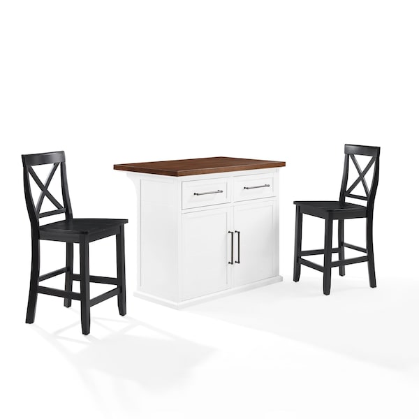 Crosley Bartlett Wood Top Kitchen Island W/X-Back Stools KF30092WH-BK - main