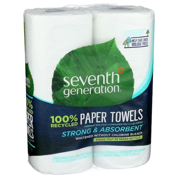 Seventh Generation White Paper Towel Roll, 2 count, 12PK 732913137305 - main