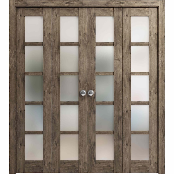 Sartodoors Sliding Closet Double Bi-fold Doors Oak Solid Core Modern Interior QUADRO4002DBF-AKA-72 x 80 (4* 18x80) - main