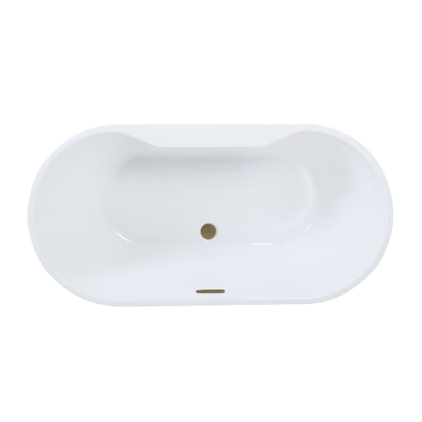 Kingston Brass 67" Acrylic Oval Double Ended Freestanding Tub with Drain, Glossy White/Antique Brass VTDE673223C423 - main
