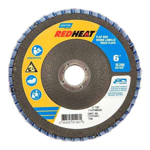 Norton Co Flap Disc: 7/8 in Hole, 60 Grit, Ceramic Alumina, Type 29 Red 63642541407 - main