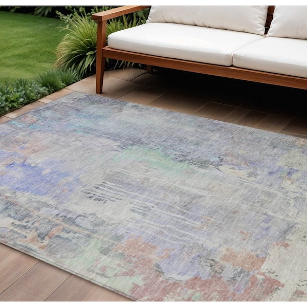 Homeroots 9' X 12' Purple Abstract Washable Indoor Outdoor Area Rug 607750 - main