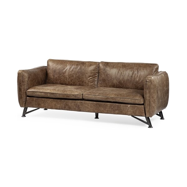 Homeroots 84" Dark Brown Rustic Leather Sofa 607319 - main