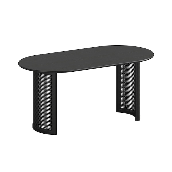 Homeroots 66" Black Solid Wood Double Pedestal Base Oval Dining Table 712859 - main
