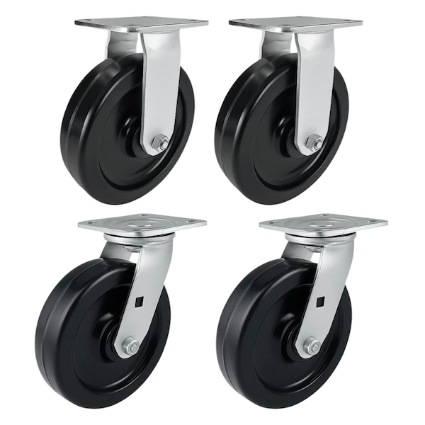 Hyw Products Heavy Duty Caster Set 8in Phenolic Wheels, 2 Rigid & 2 Swivel, 4PK 40-80R-A1-PH-2,40-80S-A1-PH-2 - main